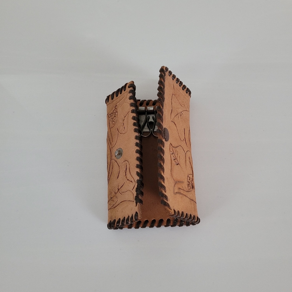 Key Wallet Vintage (Est60s / 70s) Tooled Leather Built In Key Hooks Snap Closure - Picture 10 of 16